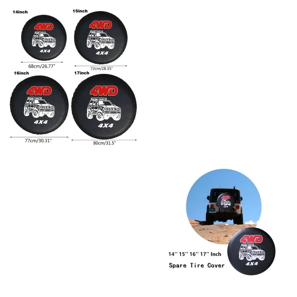 Spare Tire Cover Waterproof for Sun Dust-Proof Wheel Covers with Handle Elastic Rope Fit for Trailer 4WD SUV Truck Vehic