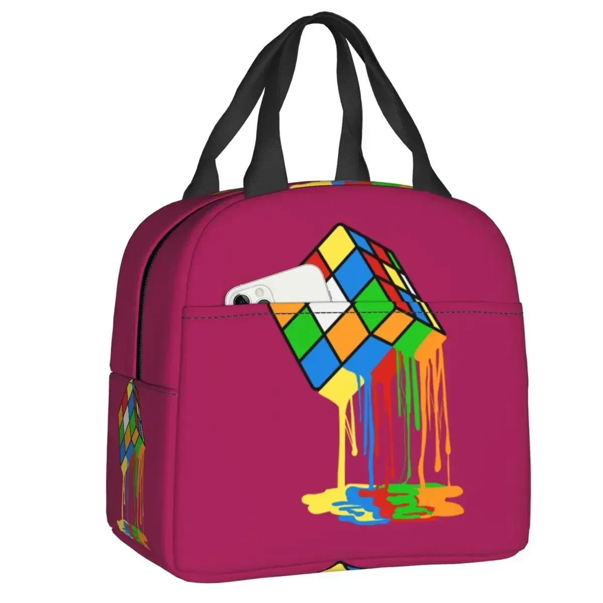 Custom Melted Rubiks Lun Bag Cooler Warm Insulated  Box for Student Sool Work Picnic Food Tote Bags