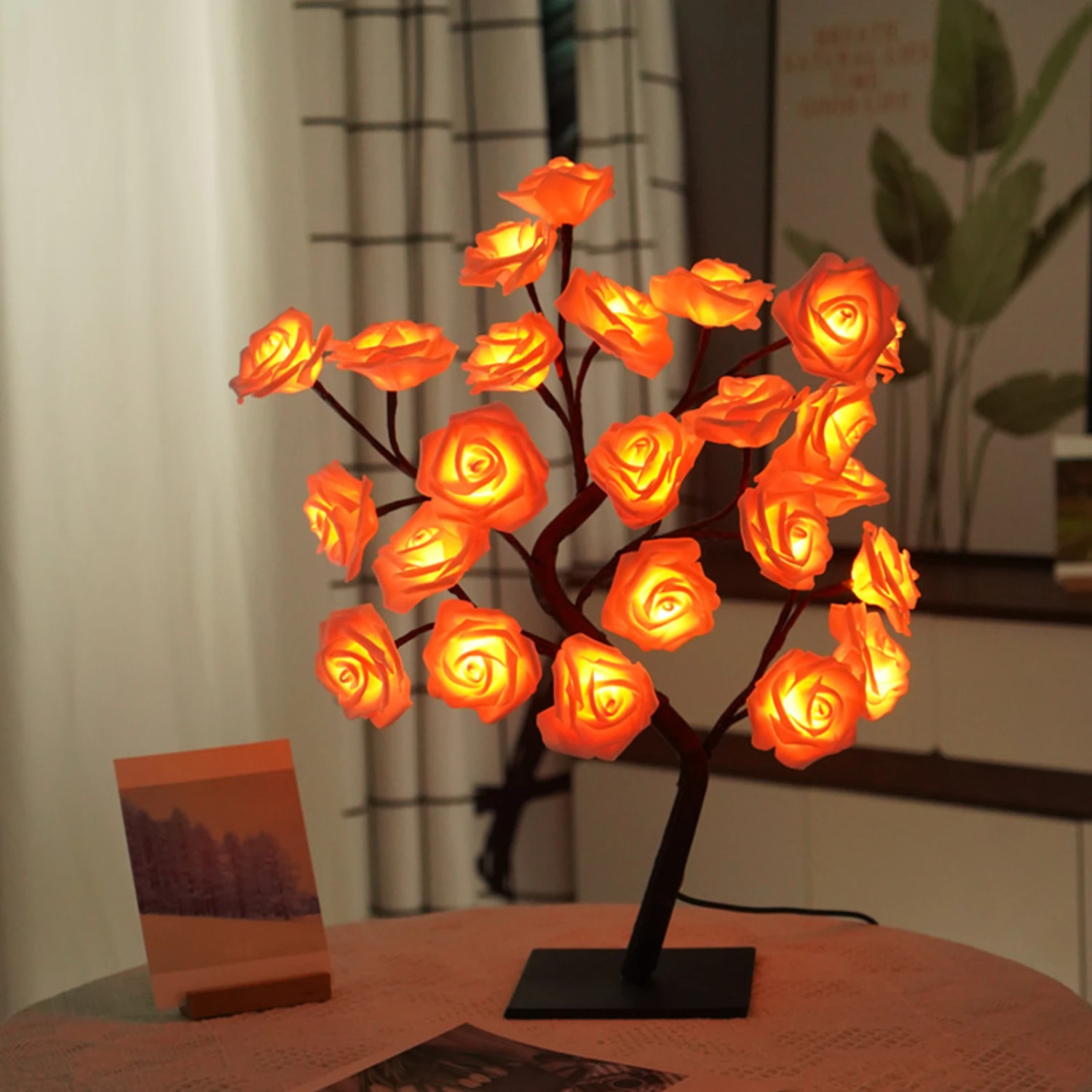 24 LED Fairy Flower Tree Table Lamps Maple Leaf Lamp Rose Night Light USB Operated Gifts  Wedding Party  Room Decoration