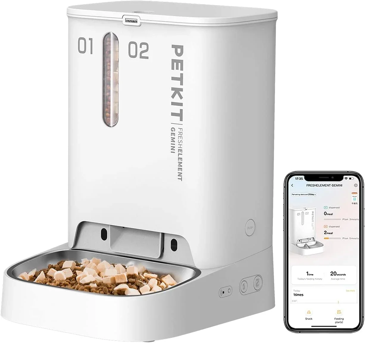 Petkit YumShare Dos huevos con cámara Comedero automático para gatos Dispensador de alimentos secos para mascotas de gran capacidad para gatos y perros