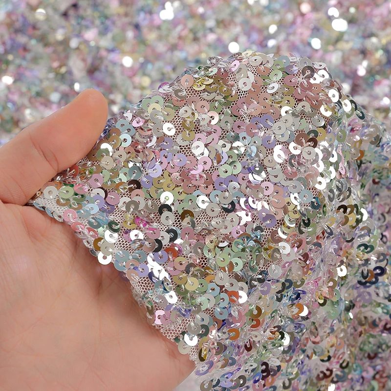 

5MM Stretch Mesh Sequin Bead Fabric for Formal Dress Stage Costume White Purple Black - Flexible Glitter Fabric for Clothing