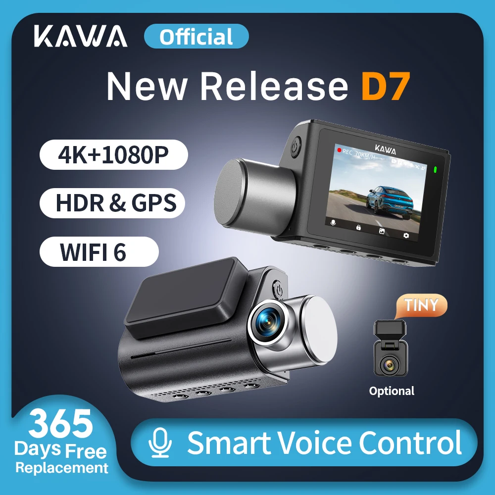 

KAWA D7 4K Front and Rear Dash cam,Video Recorder 4K WiFi6 Car Camera,DVR Tiny Rear Camera for AUTO,APP/Voice Control Dashcam