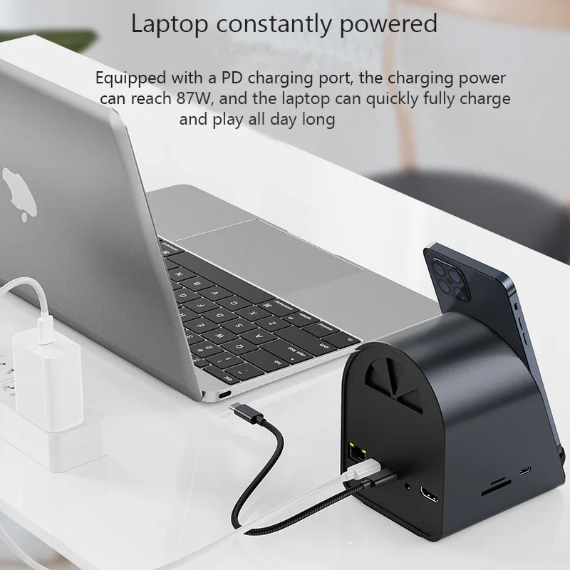 

Концентратор FC&EC USB-C 11-в-1 с беспроводной зарядкой Выход HDMI USB-порты Устройство чтения карт SD/TF — многопортовая док-станция Type-C