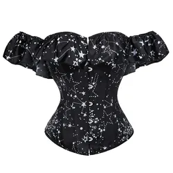 Gothic Corset Women Sexy Waist Trainer Corset Shaper Plus Size Overbust Corselet With Lace Short Sleeve