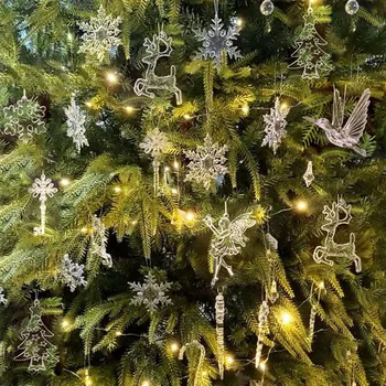 5 stks Kerst Home Decoraties Kristal Acryl Ornamenten Sneeuwvlok Elanden Kerstboom Opknoping Hangers Navidad 2024 Nieuwe Jaar Cadeau