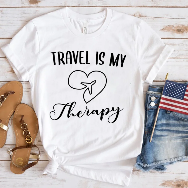 Hot Sales Travel Is My Therapy T Shirts Women Men Summer Cool Short Sleeves Personality Harajuku T-Shirt