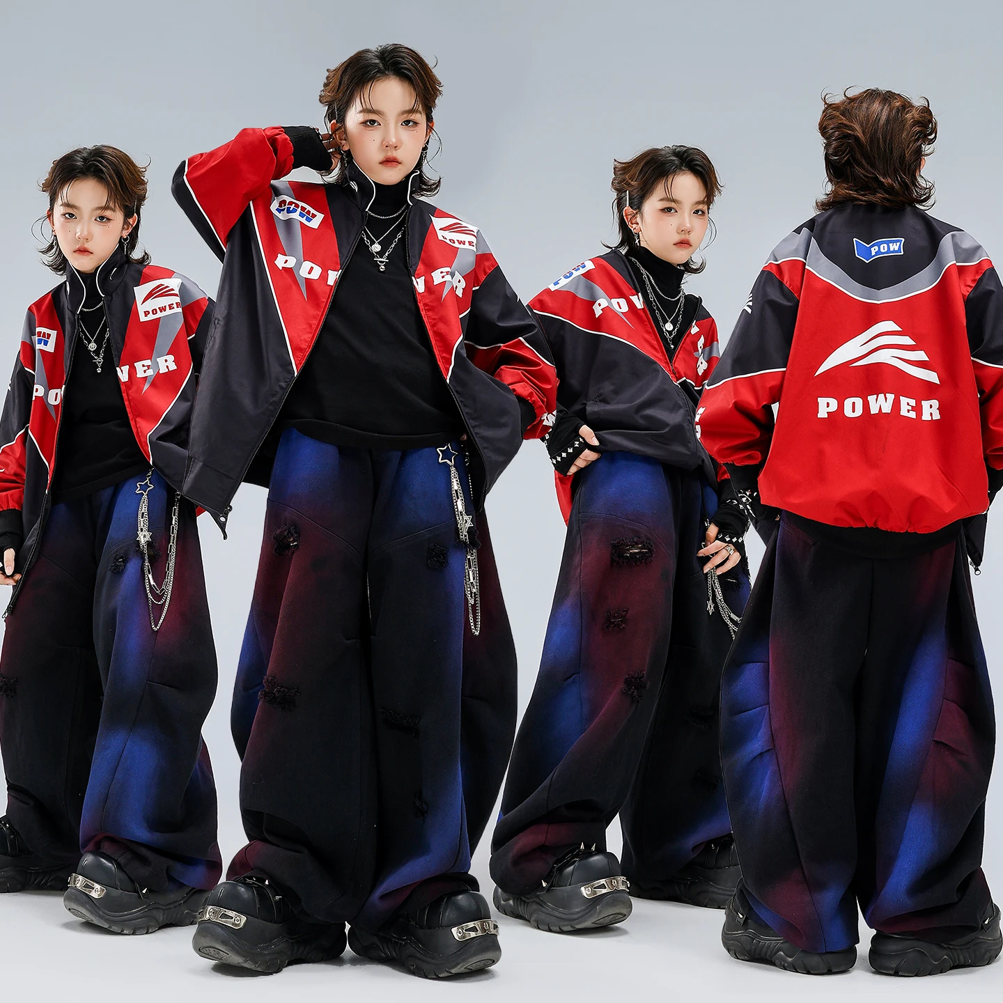 Boys Hip Hop Clothing Contrast Loose Jacket Gradient Cargo Pants Girls K-pop Clothes Sets Kids Jazz Costumes Children Streetwear