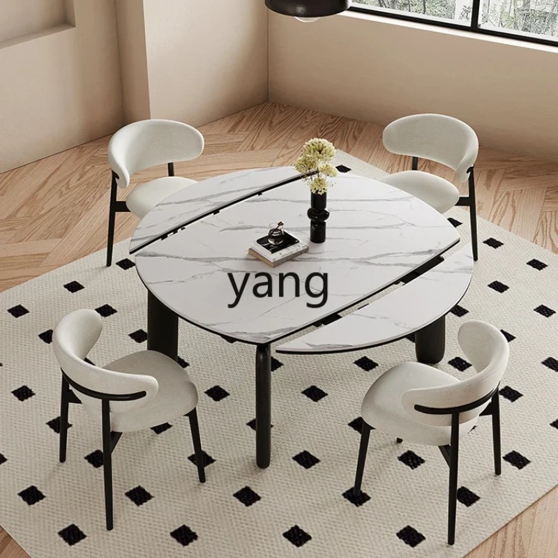 

Yjq Chinese Style Folding Solid Wood Dining Table and Chair Cream Retro Black Retractable Variable round Table