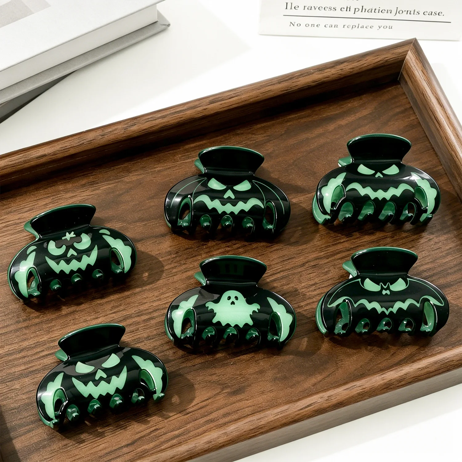 PVC Halloween Hair Claw Clips Pumpkin Ghost Spooky Dark Green Holiday Hair Accessories for Women view 5