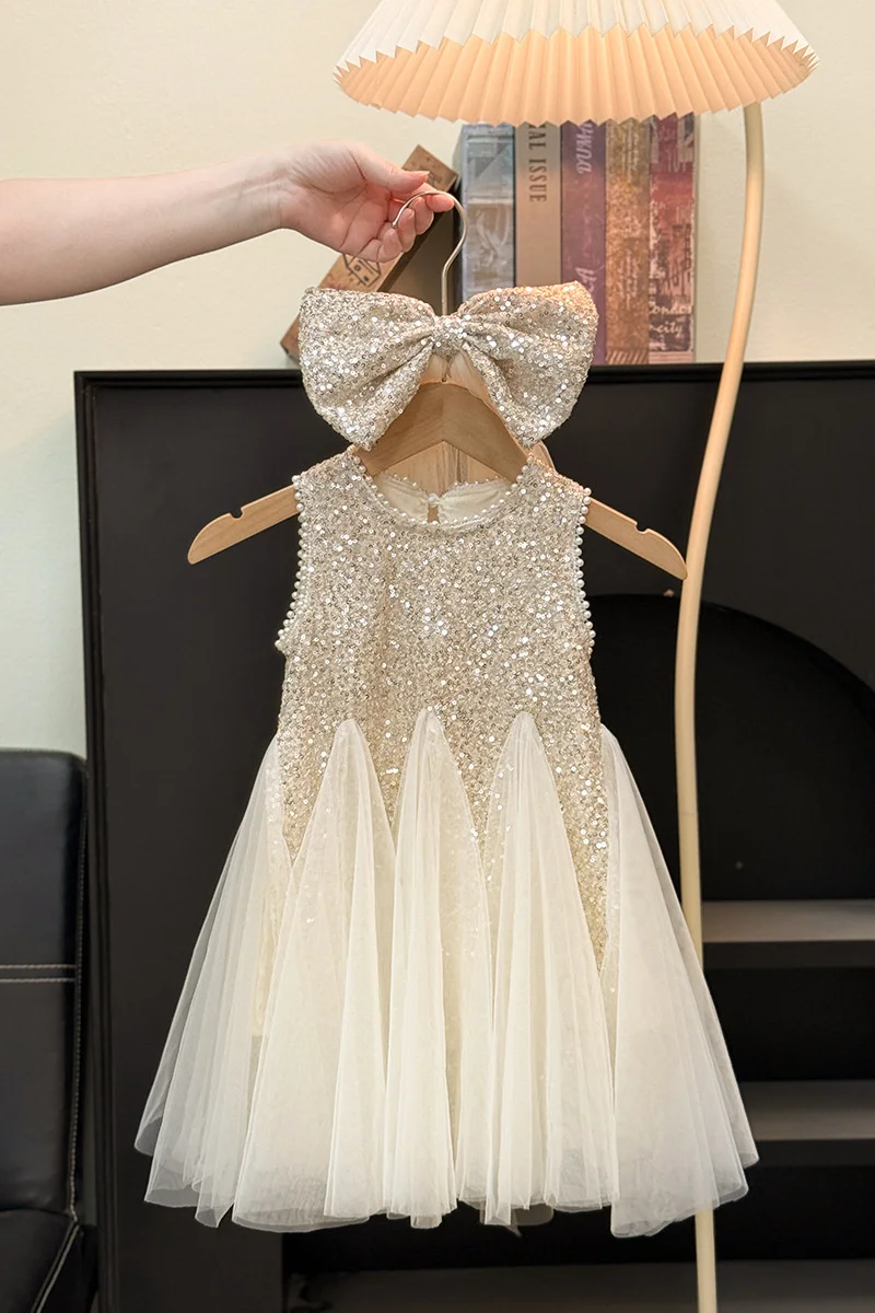 فساتين أنيقة للفتيات مطرزة جديدة للأطفال بدون أكمام فستان الأميرة الشبكي للأطفال للحفلات على الطراز الغربي سترة ثوب الكرة 2-8 سنوات #3