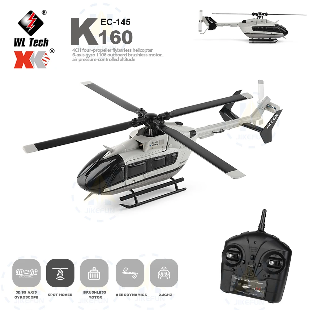 

WLtoys K160 RC Helicopter EC-145 3D6G 6-Axis Gyro Brushless 4CH Airplane Simulation Remote Control Aircraft Toys for Kids Adult