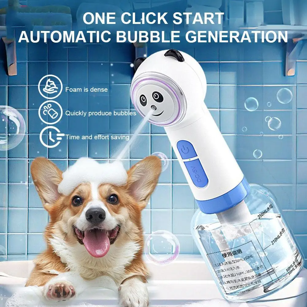 Pet Bubbler Panda Style Usb Charging Cat Dog Electric Shampoo Soap Foam Machine Pet Cleaning Bathing Tools