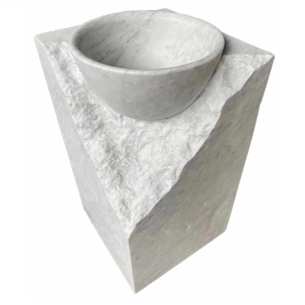 

Solid Integrated Artistry ItalyWhite Marble Freestanding Wash Basin Stone Rough Pedestal Sink