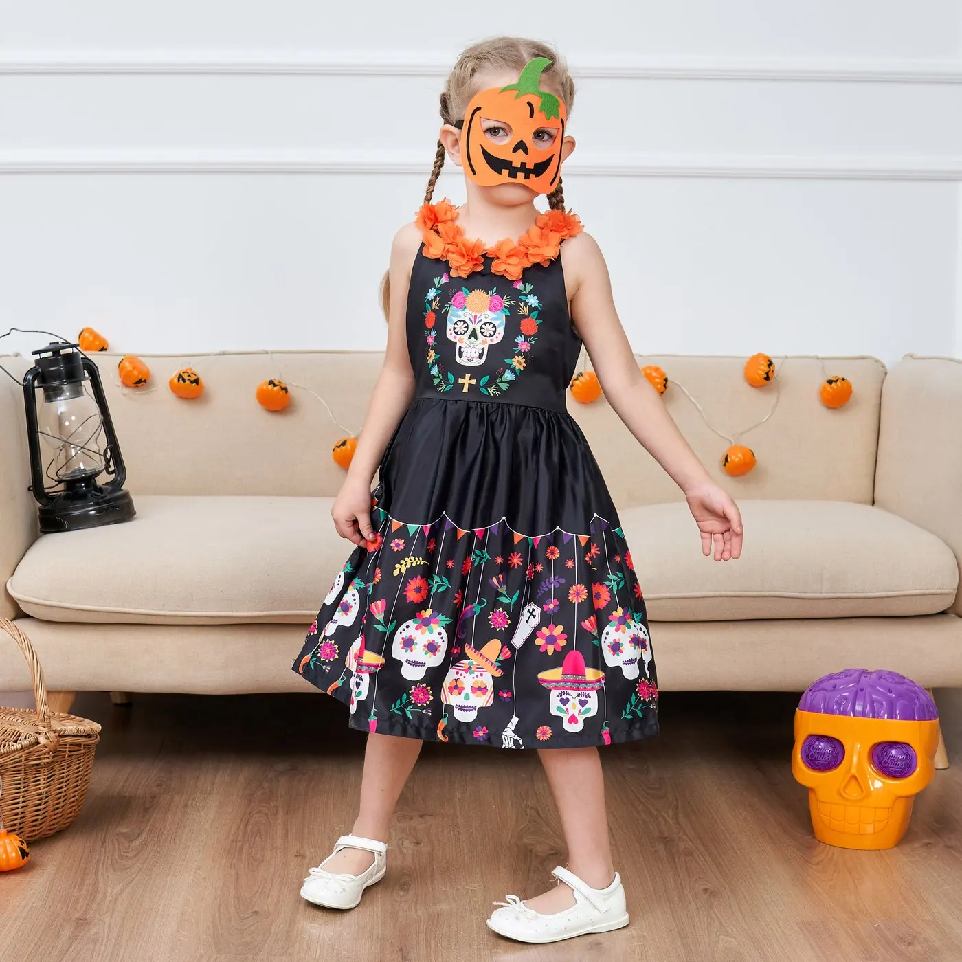 Girls Dress Skull Mexican Day of Dead Spanish Lady Carnival Festival