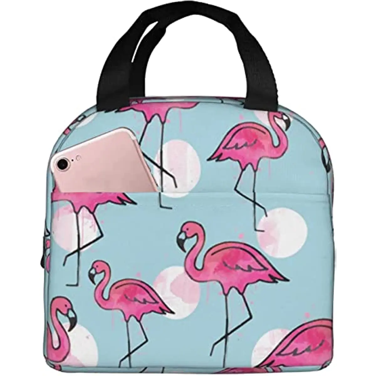 Reusable Lunch Tote Bag Pink Flamingo Watercolor Pattern Insulated Lunch Bag Durable Cooler Lunch Box