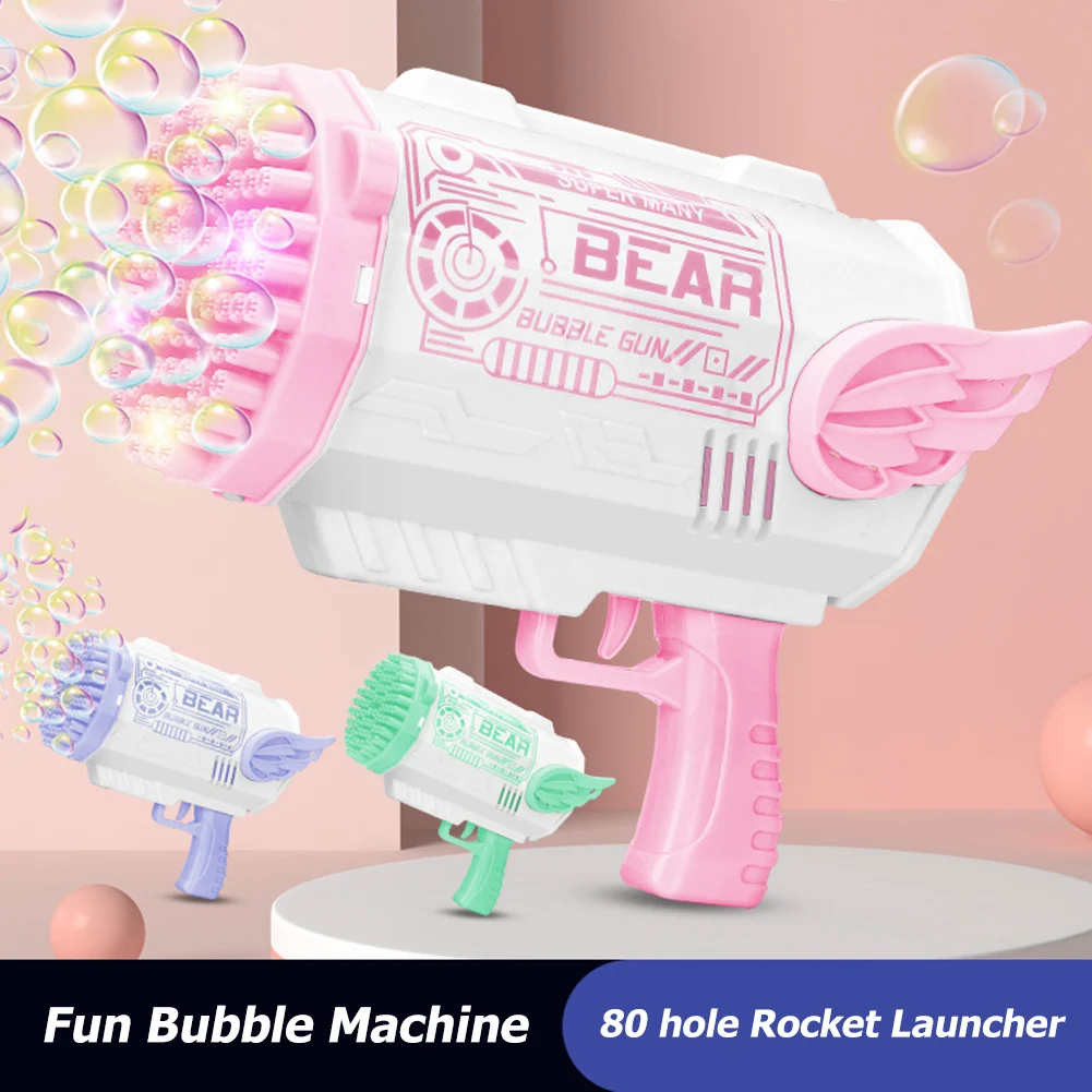 80 Holes Automatic Bubble Gun Summer Electric Angel Rocket Bubble Machine Two-In-One Children's Outdoor Sports Toys Kids Gifts