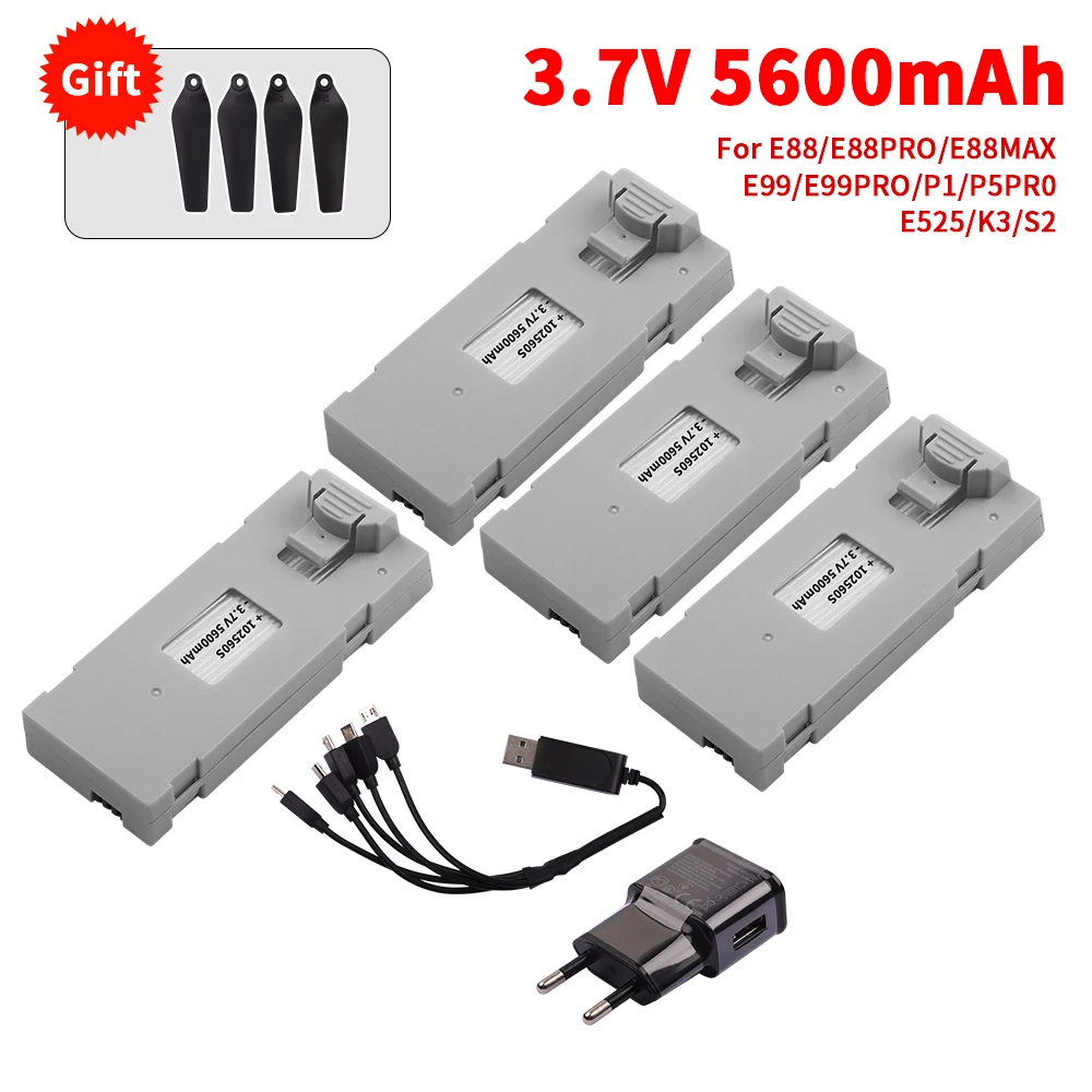 Baterai Lipo 3.7V 5600mAh isi ulang untuk Drone RC E88 E88PRO E99 S2 P1 K3 P10 A13 S98 E525 RC suku cadang Quadcopter Baterai + pengisi daya