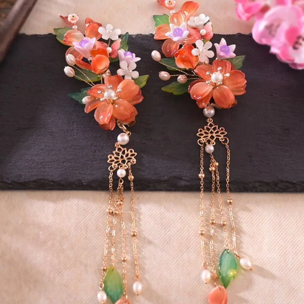 

Ancient Style Tassel Chinese Style Hairpin Set Earring for Buns Hanfu Hair Stick Hair Chopstick Alloy Flower Hair Comb Women