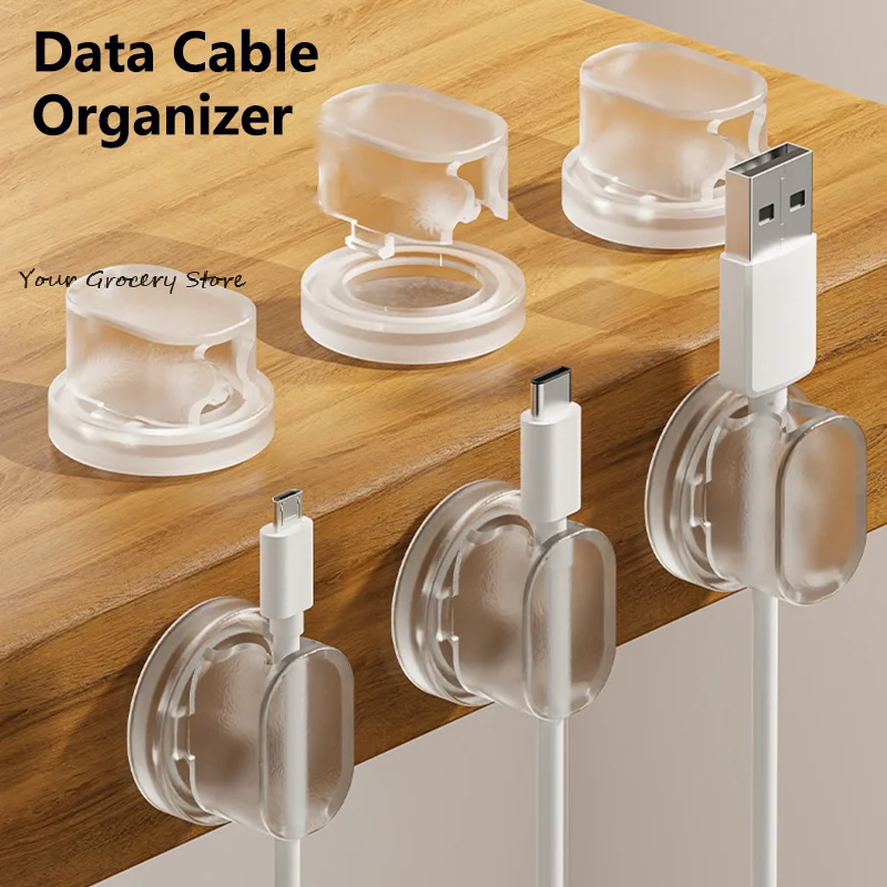 

5PCS Clear Desktop Phone & Data Cable Organizers - Self-Stick Wire Winder Clips for Home Office Management