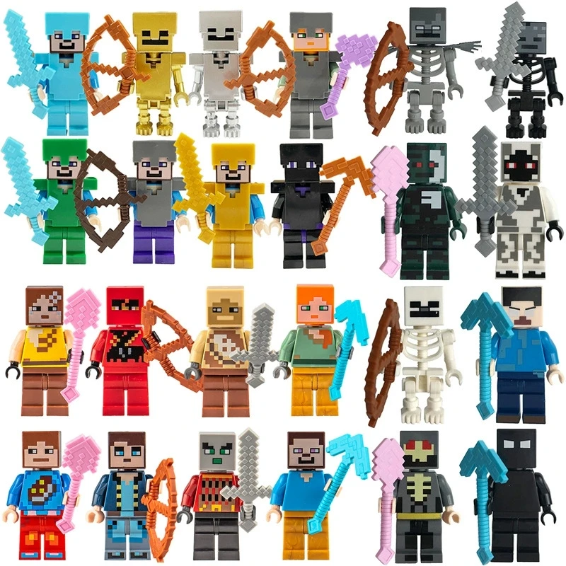 2025 New Minecraft Building Blocks 8pcs/Set No-repeat Figures My World Zombie Horse Dolls Steve Bricks Toys for Kids Gift Kits