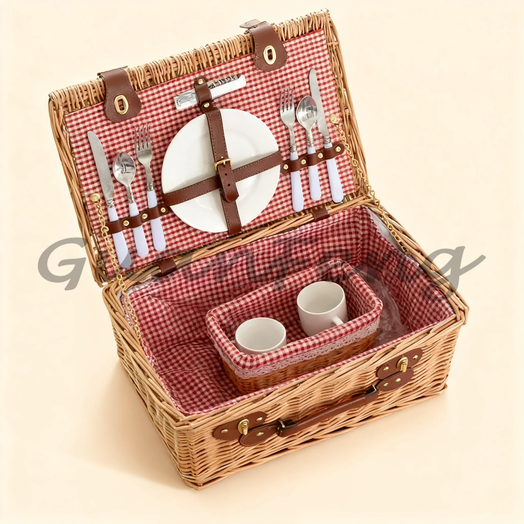 Outdoor Willow Picnic Basket with Cutlery & Picnic Mat, Complete Picnic Set for Camping Garden Party