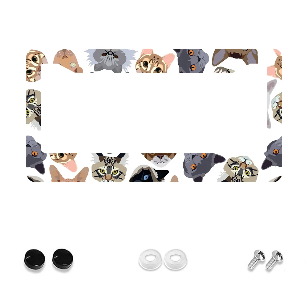

Рамка номерного знака с 2 отверстиями, многоцветный кошачий узор, алюминиевый материал, 6x12 дюймов, включает комплект винтов, забавный мультяшный дизайн f