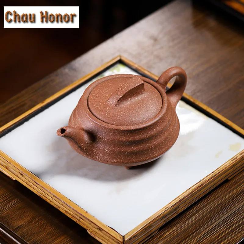 

250 мл Изысканные фиолетовые глиняные чайники Исин, горшок ручной работы, необработанная руда, грубые цвета песка, грязевой чайник, китайский чайный сервиз Zisha, подарок