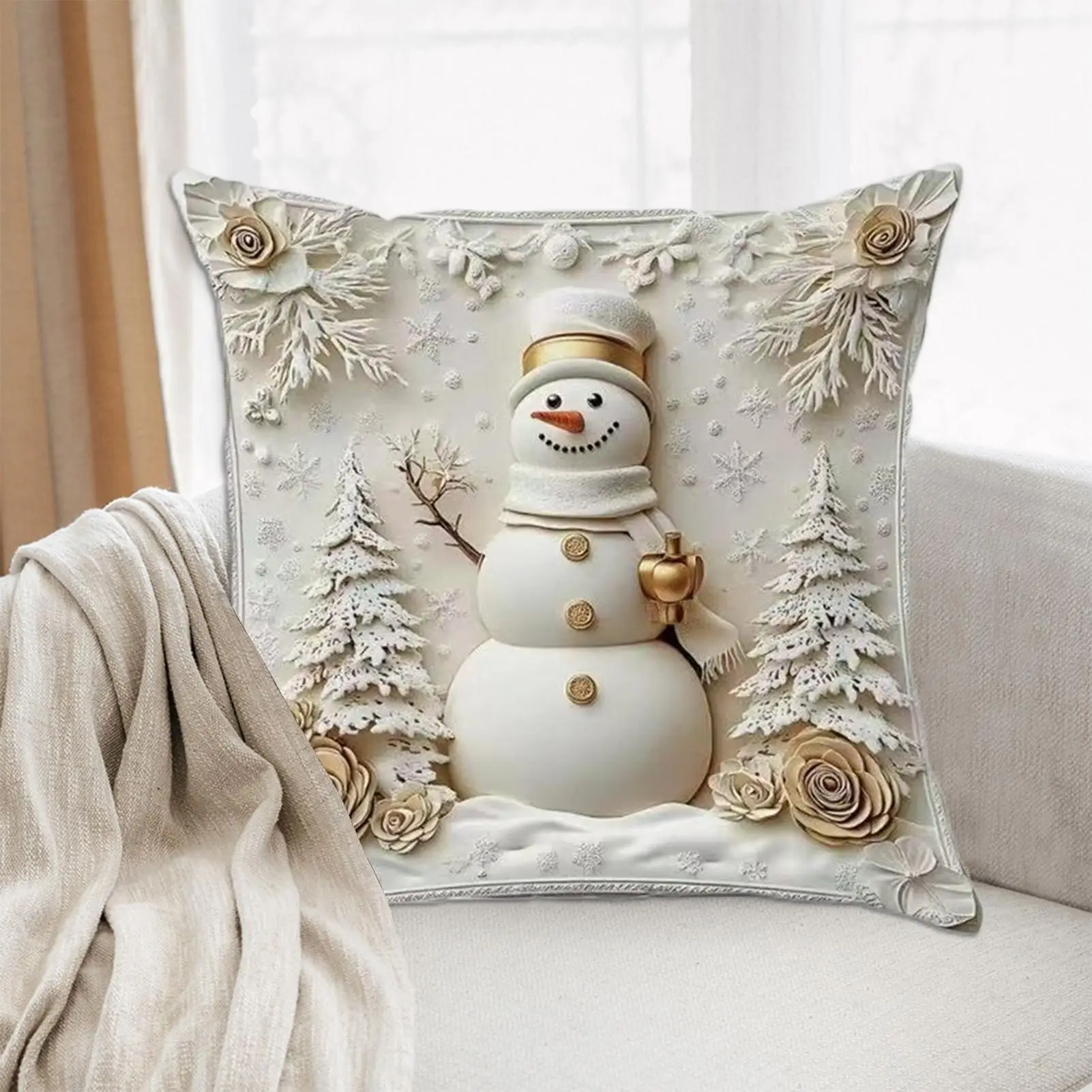 4 Pieces Christmas Pillow Covers 18x18 Inch Seasonal Decoration Holiday Sofa Cushion Cover for Bedroom Living Room Study Bed Car