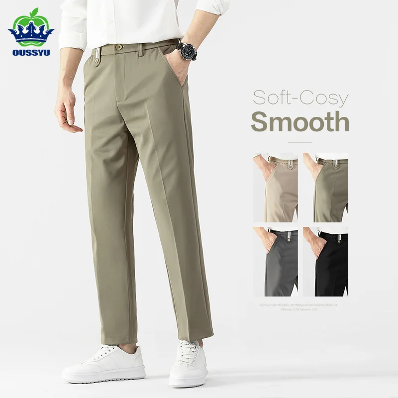 

2024 New Spring Summer Men's Suit Pants Thin Business Straight Elastic Waist Korea Casual Drape Brand Grey Formal Trousers Male
