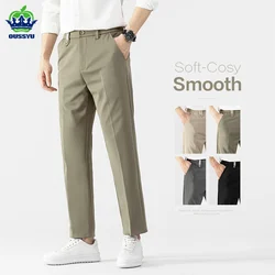 2025 New Spring Summer Men's Suit Pants Thin Business Straight Elastic Waist Korea Casual Drape Brand Grey Formal Trousers Male