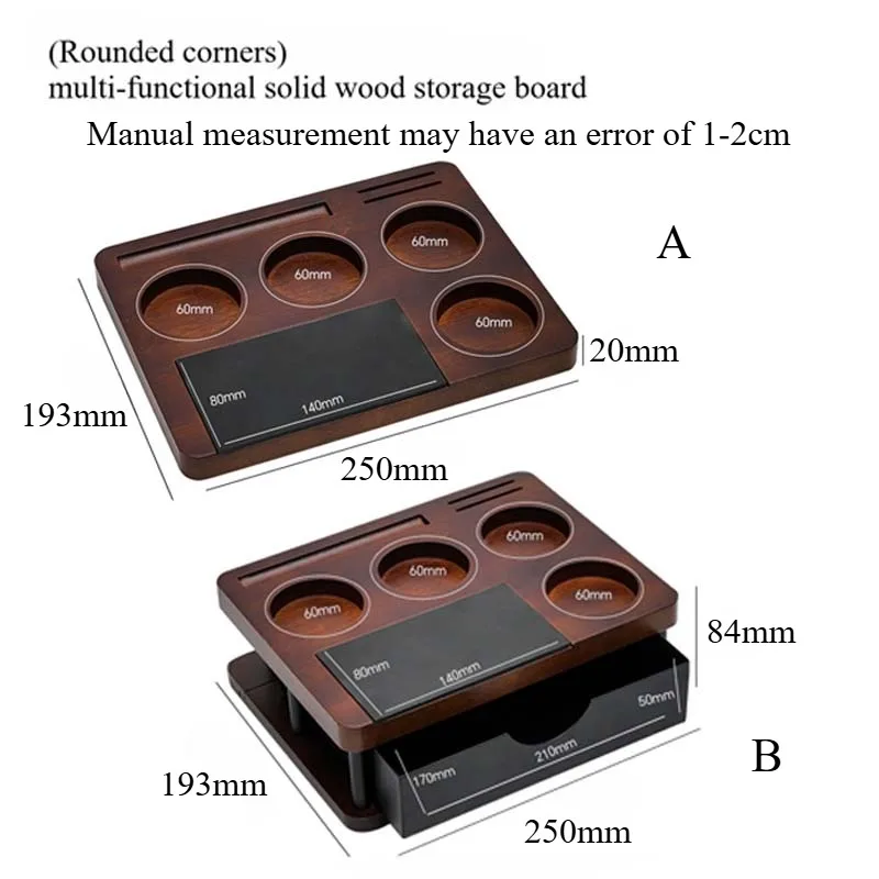 Coffee Tamping Station 51/54/58mm Angle Rounded Solid Wood Coffee Tamper Station with Drawer Multifunctional Storage Home Use