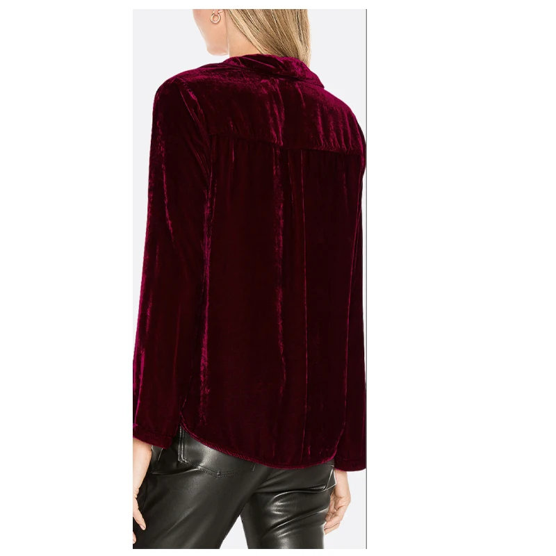 Silk Velvet Ladies Long Sleeve Shirt Wine Red Temperament Fashion Women's Loose Plus-size Comfortable Soft Top Business Casual