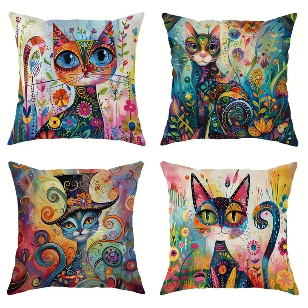 Pillow covers Pillow cases decorative colorful fantasy cats pattern cushion cover suitable for sofa bedroom car decor