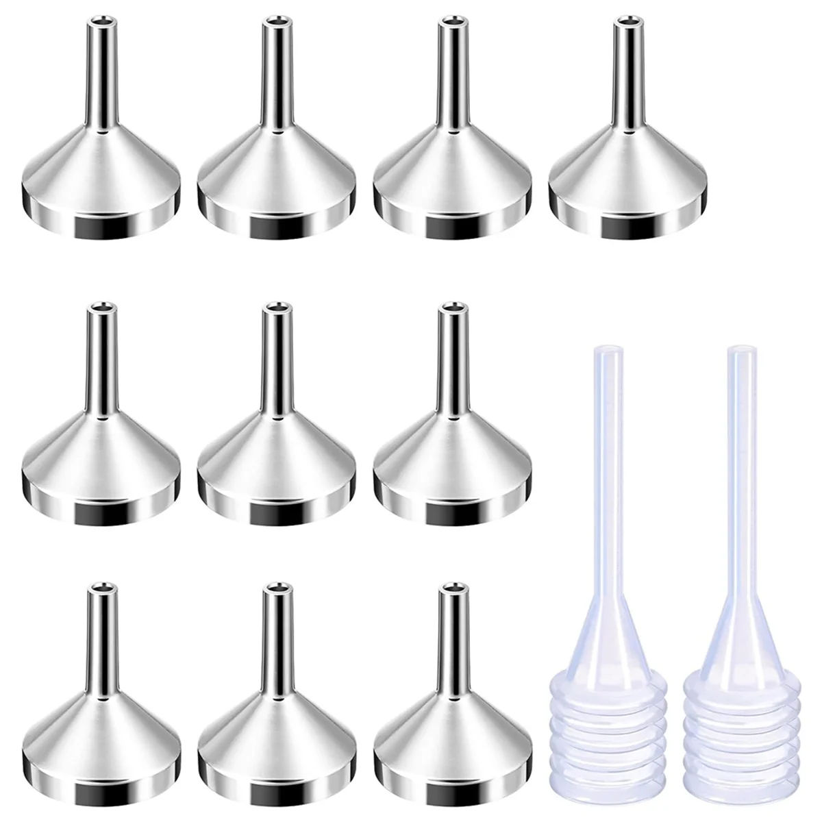 10 Pack Small Metal Funnels with 2 Pack Mini Pipette for Filling Small Mini Bottles or Containers, Perfume, Silver&Gold