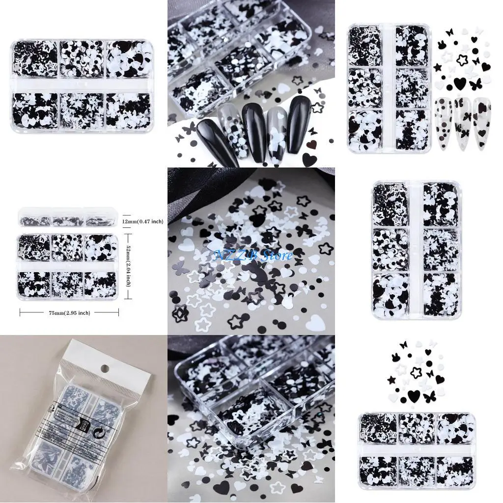 T21F قلب مسمار الفن الترتر على شكل قلب رقائق زينة DIY مسمار مانيكير التبعي