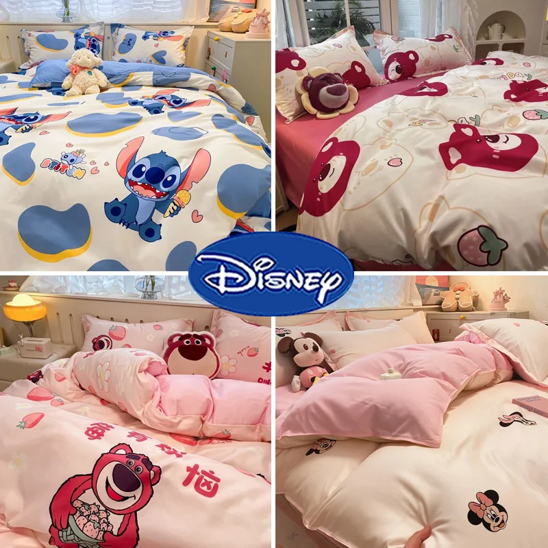 

3/4pc/set Disney Stitch Lotso Bedding Set Cartoon Cute Multi Size Home Quilt Cover Sheets Pillowcase Student Dormitory Supplies