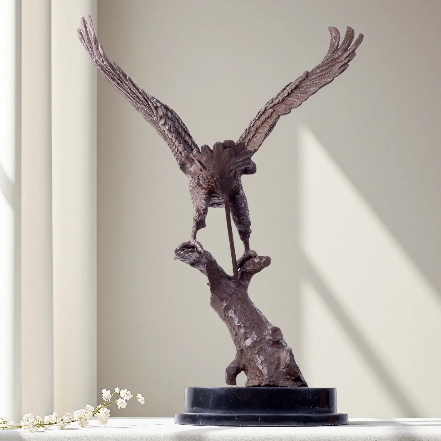 27.5Inch Bronze Eagle Statue Handmade Casting Spead Wings Bronze Eagle Sculpture With Marble Base Home Garden Large Decor Crafts