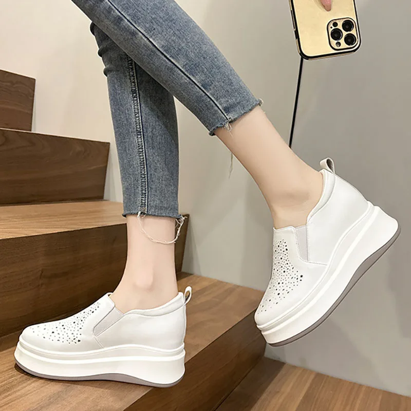 

XMWRLW 2026 Spring Autumn Women Loafers PU Leather Slip on Women Casual Shoes Loafers Rubber Sole Women Wedges Shoes Loafer