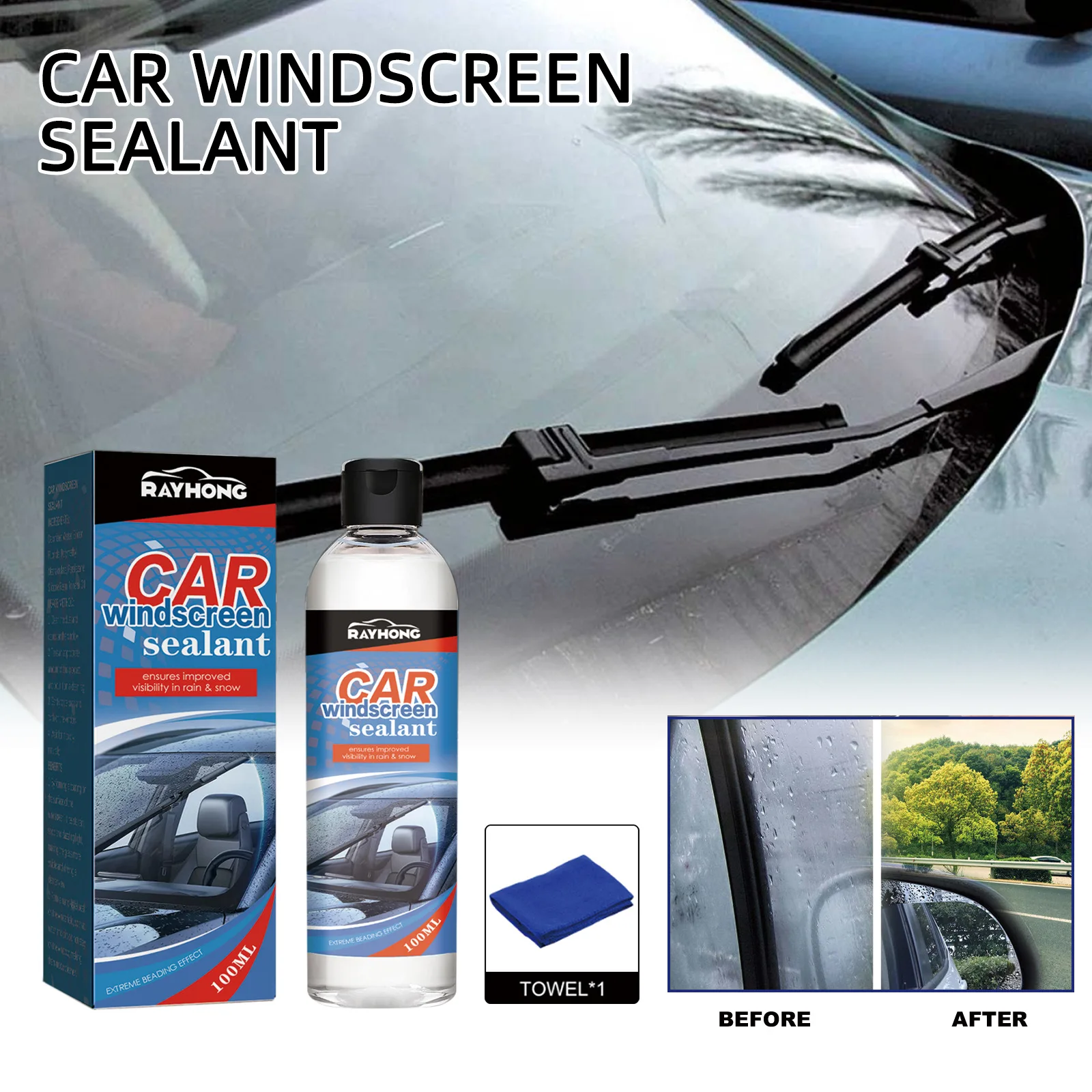 

Premium Car Windshield Sealant Kit - Advanced Water & Dirt Repellent Coating for Crystal Clear Visibility in Rain/Snow (1 Set)