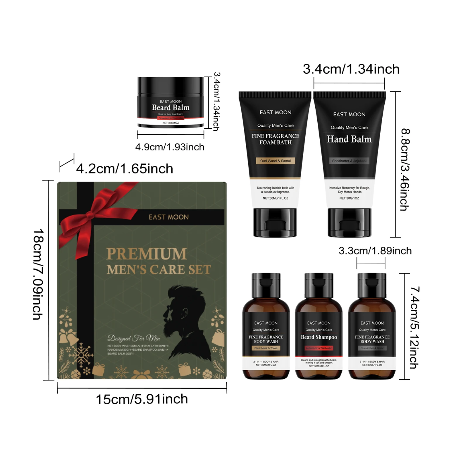 مجموعة العناية الشخصية للرجال مجموعة شامبو اللحية وبلسم غسل الجسم بلسم اليد مجموعة هدايا الكريسماس للرجال مجموعة صناديق العناية بالبشرة المغذية