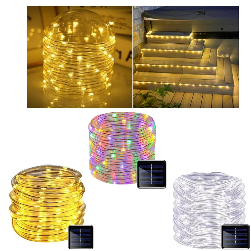 50-300LED Solar Rope Strip Light Outdoor Waterproof Fairy Light Strings Christmas Decor for Garden Lawn Tree Yard Fence Pathway