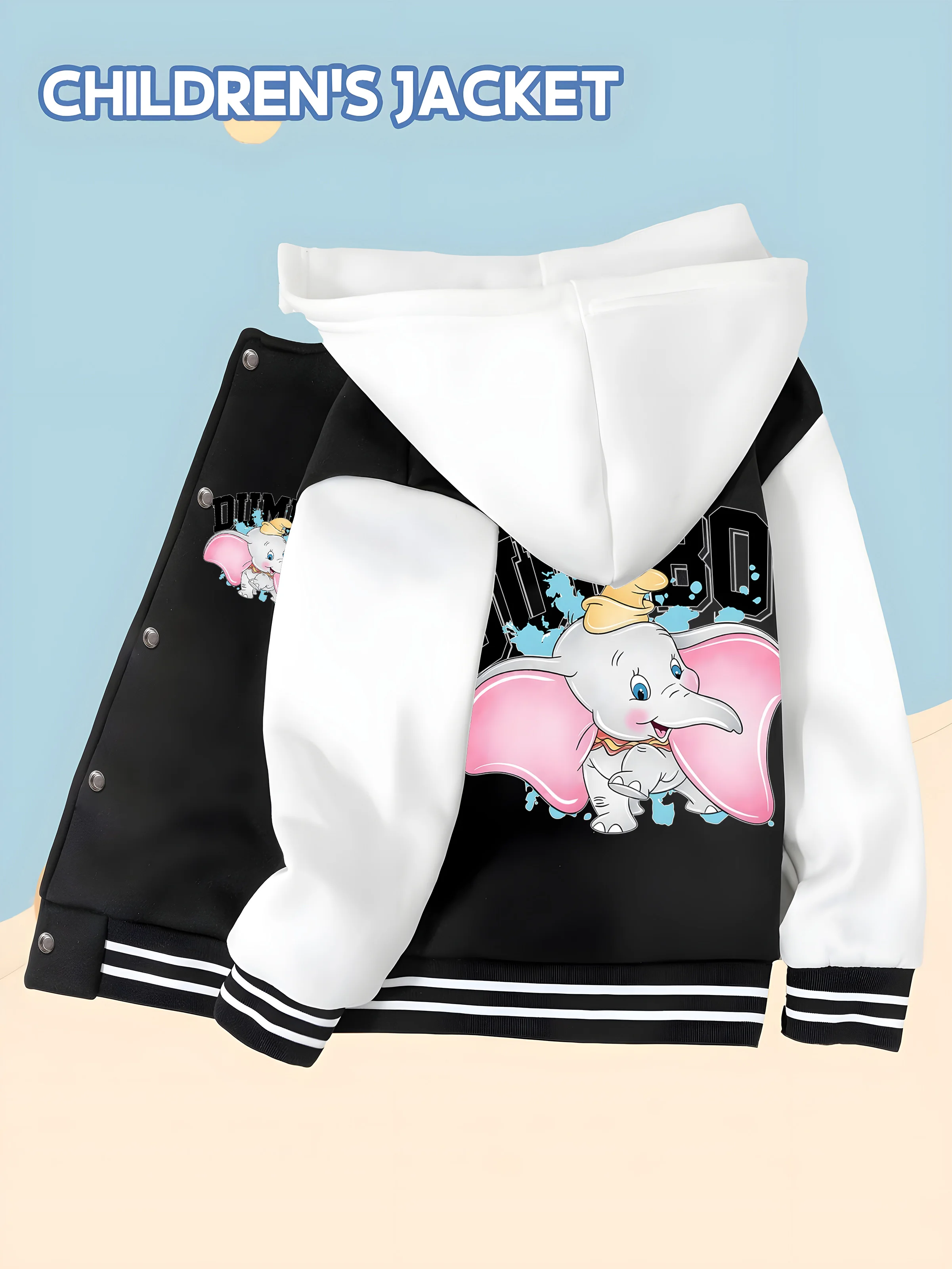 

MINISO Disney co-branded Dumbo cute children's baseball jacket - pink wing Dumbo print, versatile, trendy
