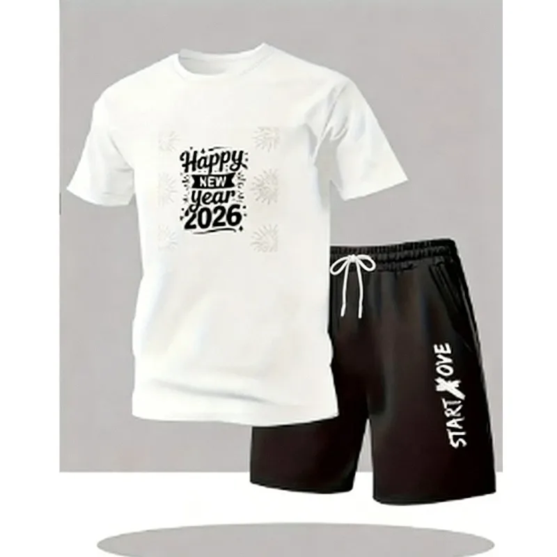 

Summer men's casual short-sleeved T-shirt and shorts sports outfit - comfortable printed lightweight quick-drying set
