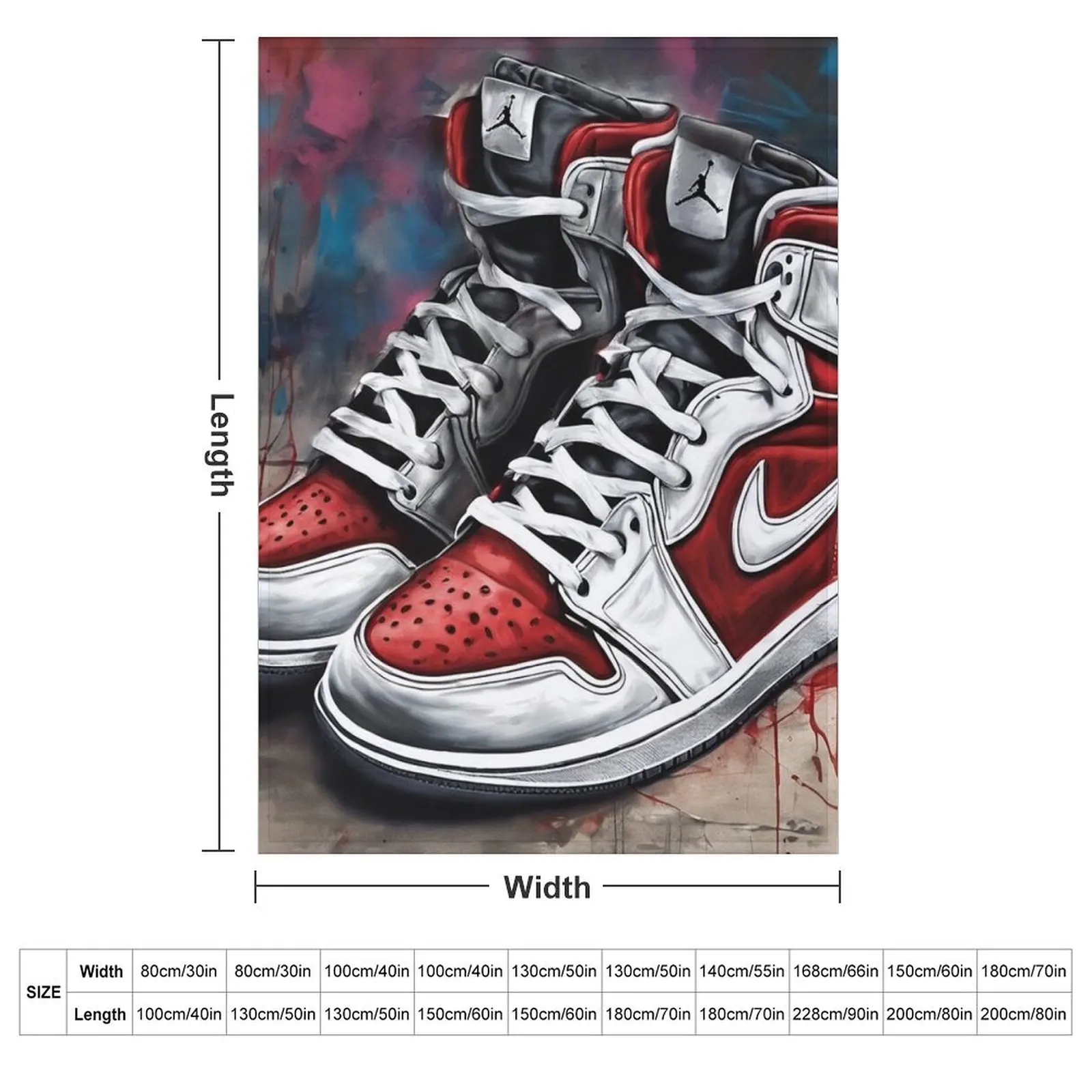 Red Jordan 1 Sneakers with Vibrant Spray Painted Background Art Throw Blanket for babies Hairy Blankets