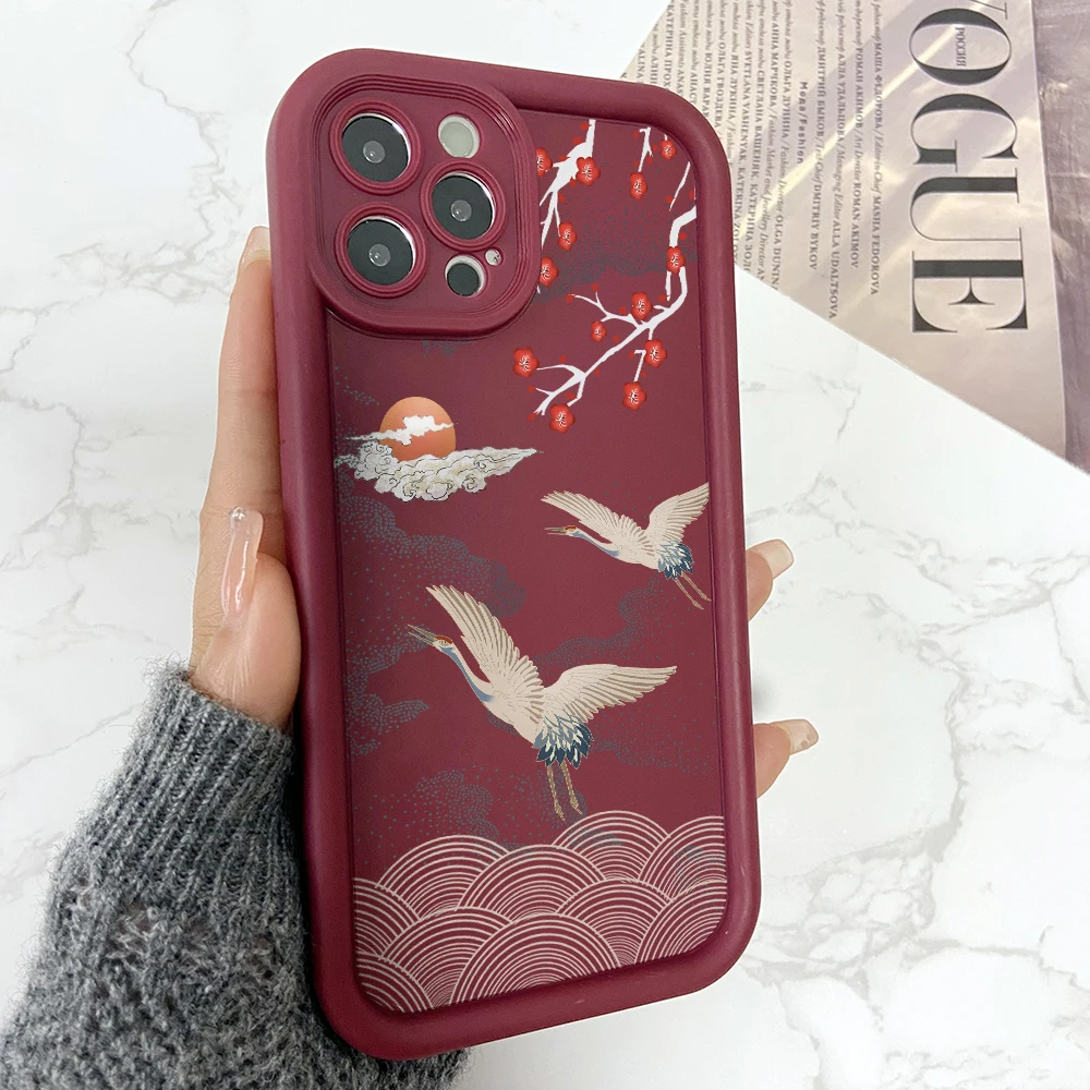 Red-crowned Crane Phone Case for Huawei P50 P40 P30 P20 Mate 40 30 20 Nova 10 9 7 Y70 Pro Plus Soft TPU Ladder Lens Cover