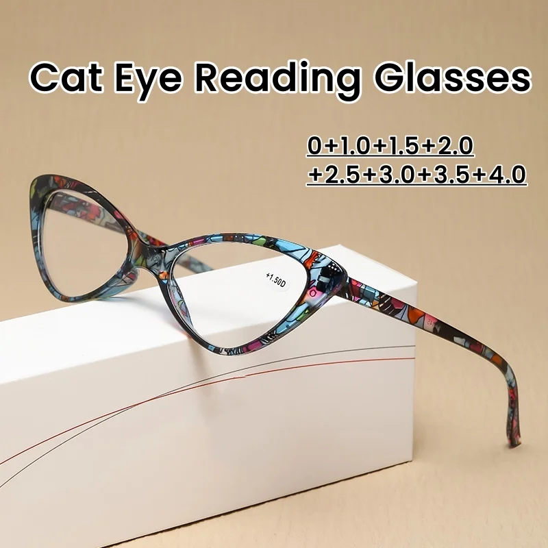 

Ladies Fashion Reading Glasses Flora Printed Cat Eye Presbyopia for Women Men Stylish Far Sight Eyewear with Prescriptions