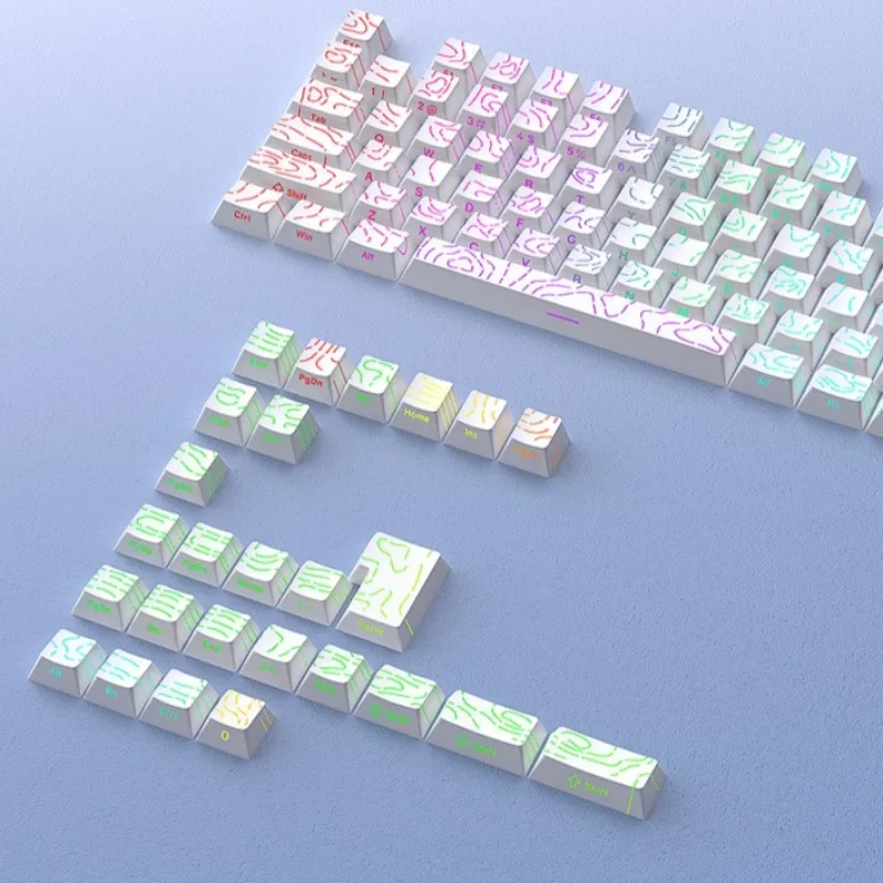 2025 For MX Gamer Mechanical Keyboard Topographic Keycaps 4.0 Version Shine Through 98 Key PBT Cherry Profile Side Print Backlit