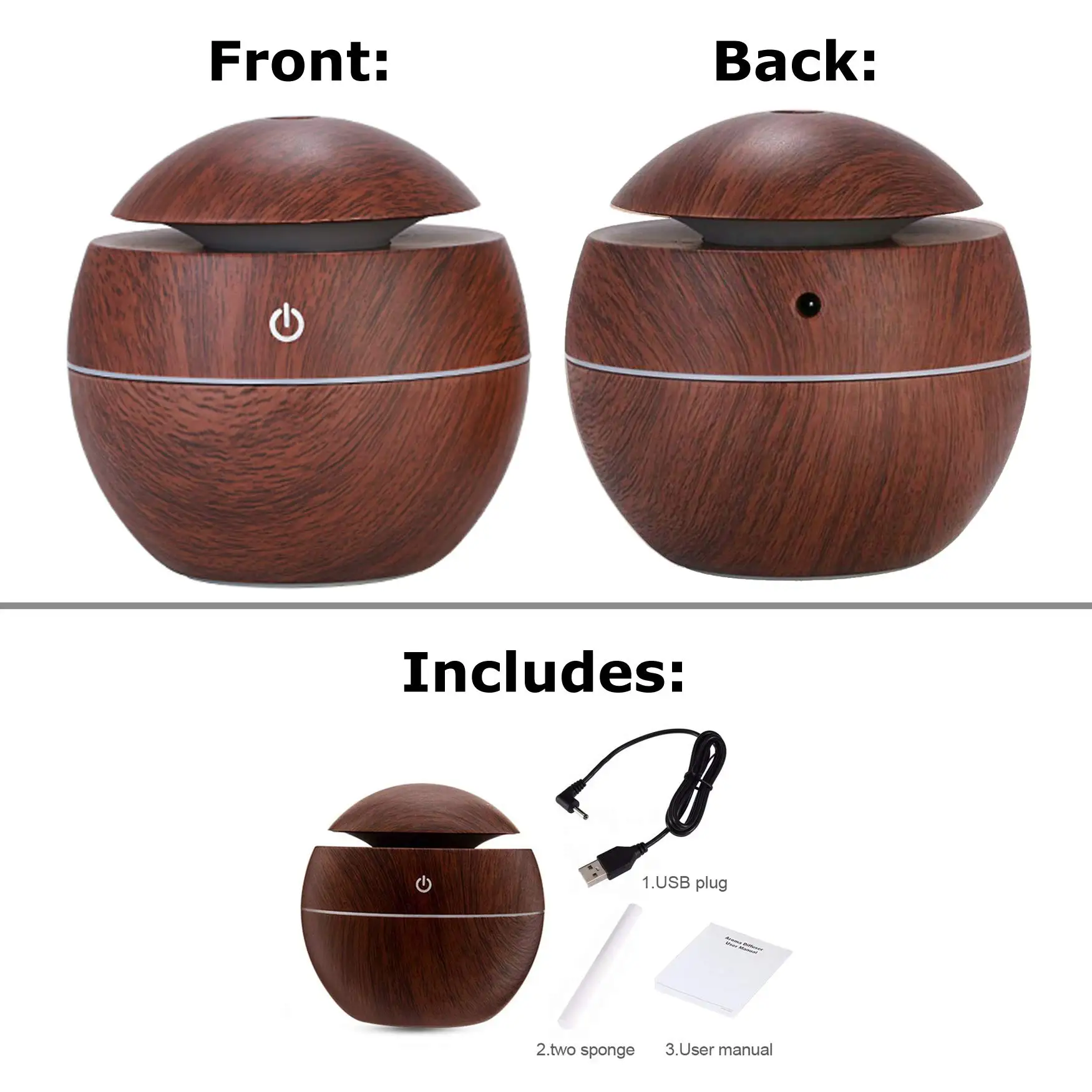 Diffuser Aroma kayu gelap untuk minyak esensial-Diffuser aromaterapi-rumah, kantor, ruang Yoga-LED berubah warna