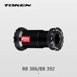 TOKEN NINJA Bottom Brackets Steel Bearing BB386/BB392 46mm*86.5mm/92mm to 24mm For RoadBike Thread Pressed Central Axis