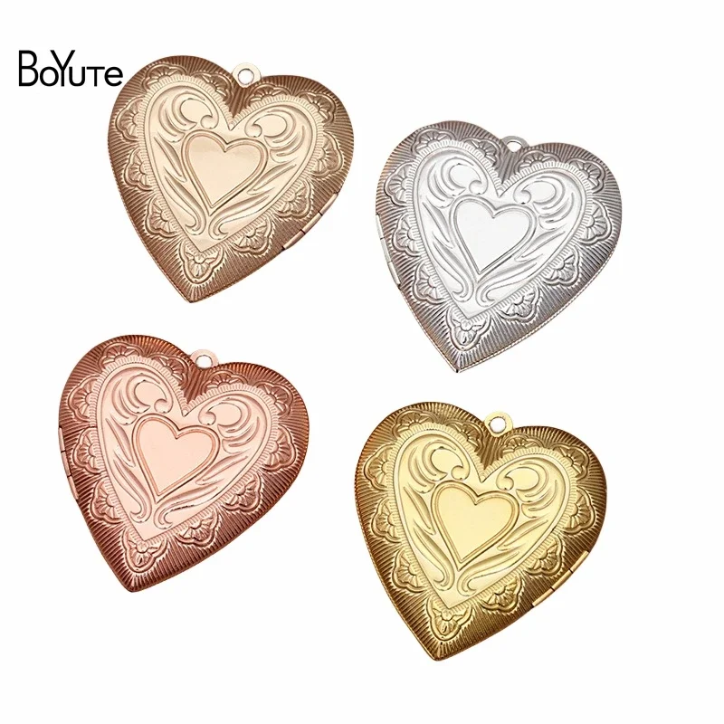 

BoYuTe (4 Pieces/Lot) 40*41*8MM Metal Brass Heart Shaped Photo Locket Factory Direct Wholesale Locket Pendant